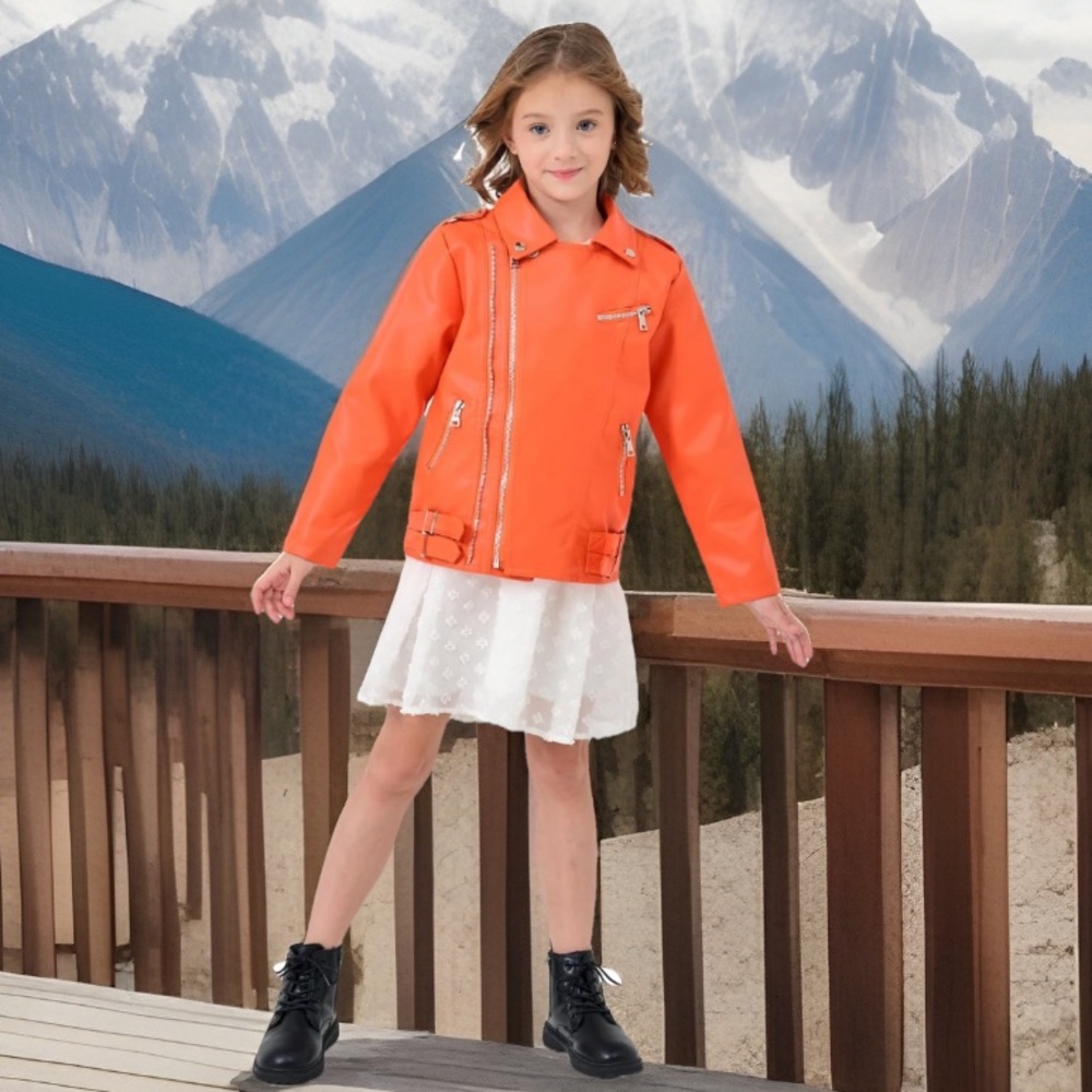 ELUCKFACE Girls Biker Jacket Leather Rivets Leather Motor Jacket Coat 4 Kids NWT